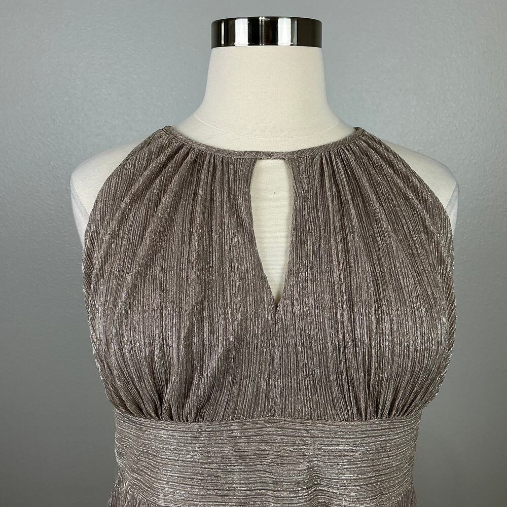 R&M Richards Metallic Halter Long Column Evening Gown Gold Size 18 Dress - Picture 8 of 12